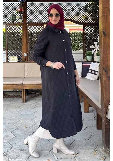 Rabia Şamlı Elmas Kapitone Kap Siyah Çok Renkli