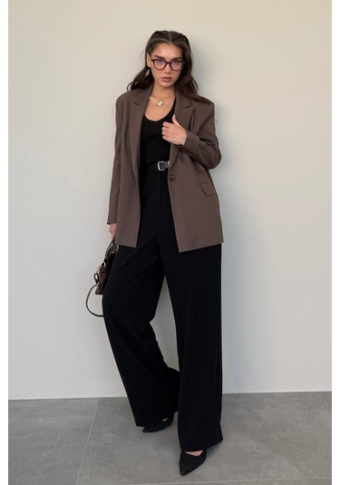 Madmext Kahverengi Oversize Blazer Kadın Ceket Mg2445 Kahverengi