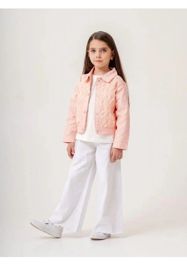 Kız Çocuk İkili T-shirt Ceket Takım-15514 Somon