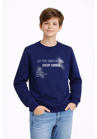 Baglan Erkek Çocuk Önü Arkası Baskılı Sweatshirt Bgl-st05231 Lacivert