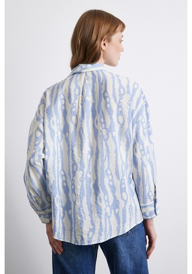 Zebra Desen Modal Gömlek Mavi Mavi