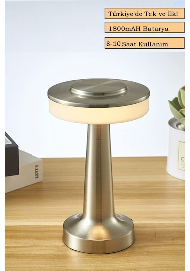 Gümüş Renkli Dekoratif Dokunmatik Masa Lambası Şarjlı Dim Edilebilir Renkli