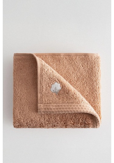 Ecocotton Pure Cotton Kahverengi Kelebek Bordürlü %100 Organik Pamuk 2'li El Havlusu Seti - 30 50 Cm Kahverengi