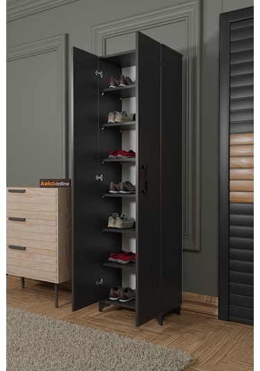 Ae-3085 Selen Antrasit Ayakkabılık, 7 Raflı, Ayaklı, 2 Kapaklı Antrasit