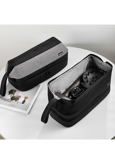 Baona Bn-ds005 İçin Büyük Kapasiteli Çift Katmanlı Saç Kurutma Makinesi Saç Maşası Saklama Çantası Siyah