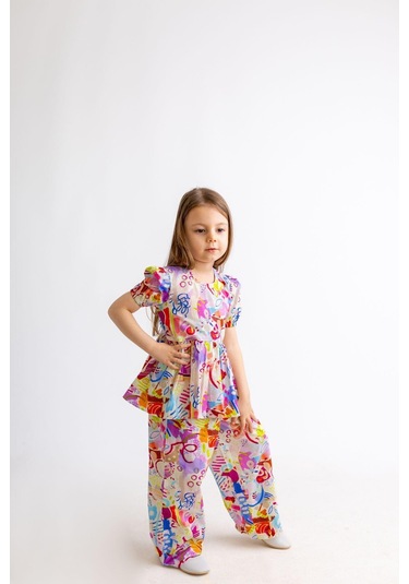 Oliventhekid Desenli Arkası Üçgen Kız Çocuk Alt-üst Takım Renkli Çok Renkli