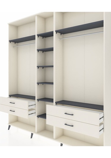 Arges Dolap 10 Raflı 4 Çekmeceli 2 Askılı 220x30x243 Aytaşı-antrasit/aytaşı Antrasıt/aytası