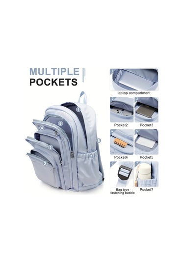 Wangxi Siyah Çok Bölmeli Laptop Sırt Çantası Büyük Kapasiteli Dayanıklı Nylon Çerçeve Ayarlanabilir Askılı Çok Cepli Seyahat İş Çantası Şık Açık Mavi Siyah Tasarım Fermuarlı Kapatma Siyah