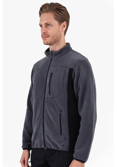 Çift Renkli Polar Ceket Gri - Siyah