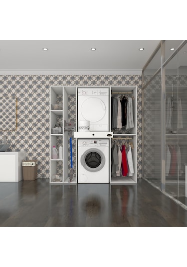 Kenzlife Çamaşır-Kurutma Makinesi Dolabı Ve Giysi Dolabı Çekmeceli Hattab Sol Raf Byz 187 160 60 Banyo Çok Renkli