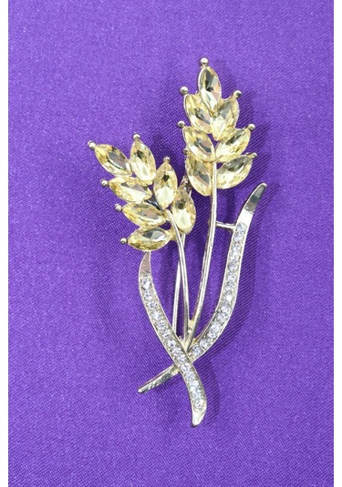 Gold Buğday Başağı Broş. Pırlanta Taşlı Buğday Başaklı Yaka İğnesi Erkek Kadın Broş. Çok Renkli