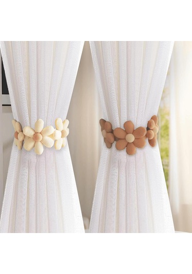 Bej 2 Adet Çiçekli Perde Bağları 45 X 6,5 Cm Düğmeli Basit Perde Bağları, Yatak Odası Pencereleri İçin Dekoratif Perde Bağları Diğer