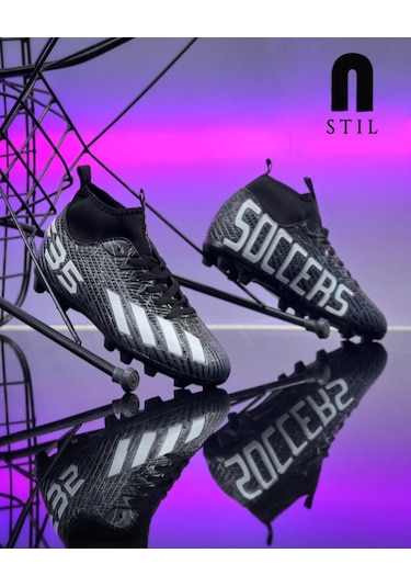 Erkek Çocuk Halısaha Kranpon Çoraplı Çivili Futbol Spor Ayakkabısı F35kr Siyah - Beyaz