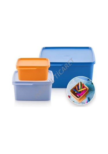 Tupperware Kare Saklama Kabı 3’Lü 500-12-25 L Çok Amaçlı Kutu Renkli Çok Renkli