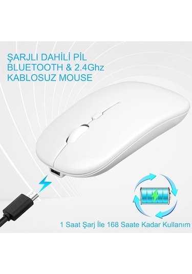 Hymark M22 Sessiz Tıklama Şarjlı Çift Modlu Bluetooth Kablosuz 2.4 Ghz Mouse
