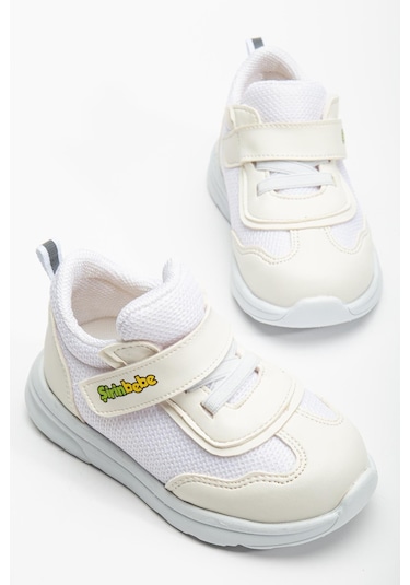 Şirinbebe Ortopedik Erkek Bebek İlk Adım Spor Ayakkabı Beyaz Cırtlı Anorak Malzeme-3705 Beyaz