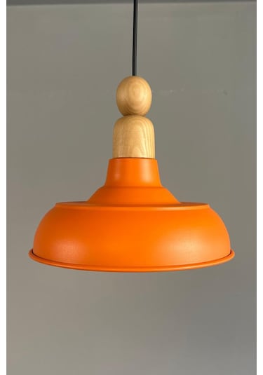 Doria Turuncu Tekli Kalın Ahşap Boncuk Başlık Avize Retro Sarkıt Showroom Salon Mutfak Avizeleri Turuncu