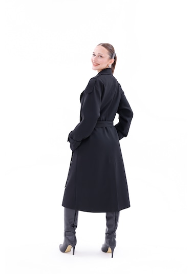 Kadın Trençkot Model Kaban Siyah