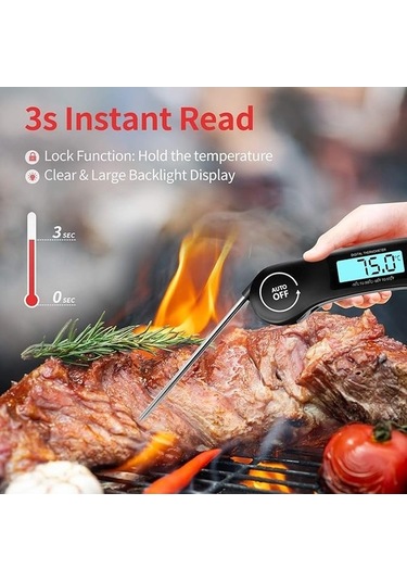 Trendooze Mutfak Termometresi, 3 Saniye Okuma, Siyah, Hızlı Pişirme Yardımcısı
