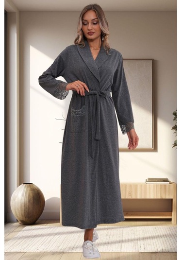 Mecit 1543 Bayan Füme Büyük Beden Uzun Kollu Uzun Sabahlık Füme