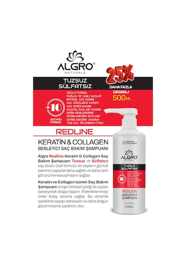 Algro Redline Keratin & Collagen Besleyici Saç Bakım Şampuanı 500 ML