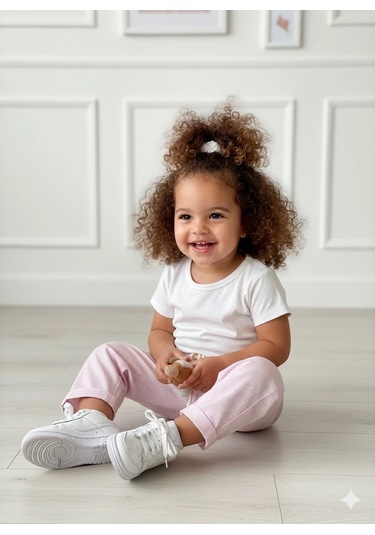 Kız Çocuk Desenli 3 Lü Paket Gündelik Rahat Pantolon Seti 2-7 Yaş Ekru-somon-a.pembe