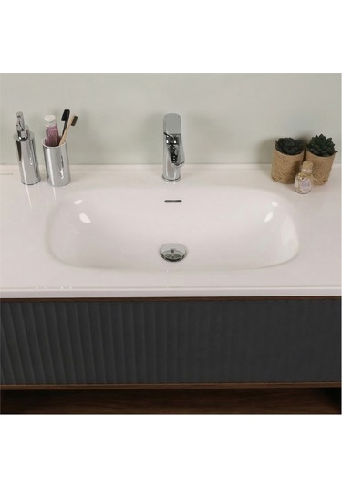 Kobos Elegant 100 Cm Banyo Dolabı Seti Miling Oak + Argento Antrasit