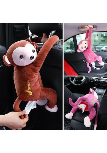 Kahve Yaratıcı Karikatür Maymun Araba Asılı Kağıt Peçete Doku Kutusu Tutucu Taşınabilir Ev Ofis Kağıt Kutusu