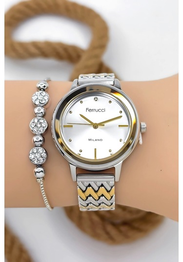 Ferrucci Çelik Kordon & Şık Tasarım, Kadın Kol Saati, 3atm Suya Dayanıklı Gold-gümüş Sdfer154 Gümüş - Gold