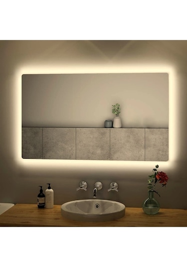 Nuun Dekor 80x60cm Günışığı Ledli Banyo Lavabo Ofis Makyaj Kuaför Aynası - Trafolu Şeffaf