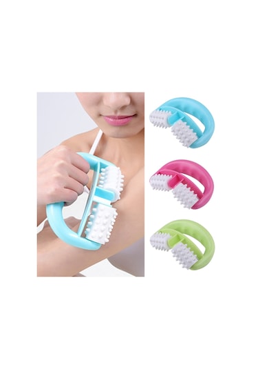 T9142 Plastik Kılavuz İki Tekerlekli Masaj Yuvarlak Sap Masajı Mavi Kırmızı