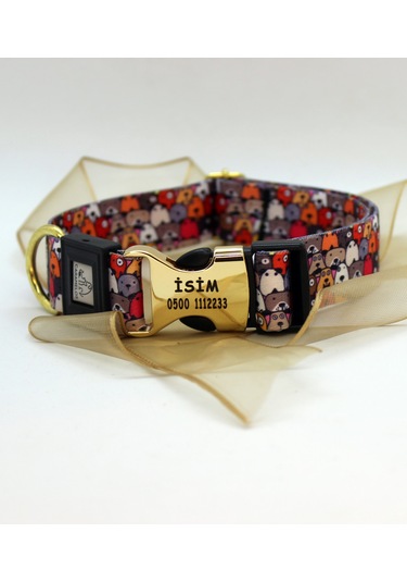 İsimli- Kişiye Özel Orta Ve Büyük Irk Ayarlanabilir Köpek Tasma M Altın - Siyah