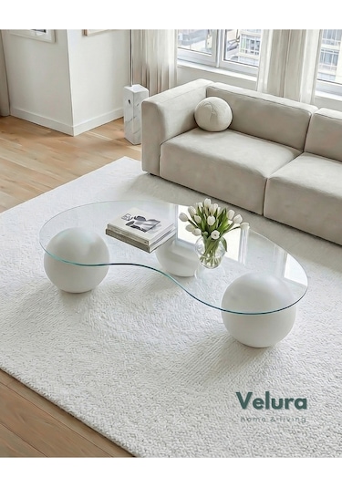 Modern Orta Sehpa & Küre Sehpa & Bohem Top Sehpa & Cam Sehpa Beyaz