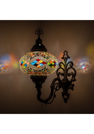 Mozaik Aplik Otantik Gece Lamba El Yapımı Mozaik Bahçe Lambası Çok Renkli