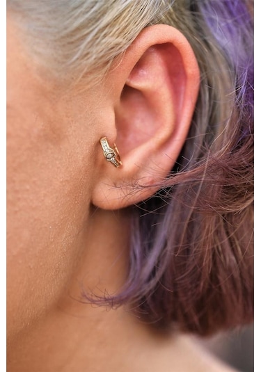 Gold Desen Detay Zirkon Taş Çelik Piercing Tragus Helix Kıkırdak Küpesi-0vp170 Çok Renkli