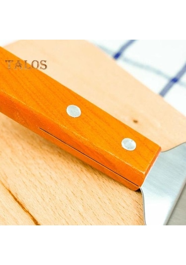 Kek Spatula Ahşap Saplı Paslanmaz Çelik Üçgen Spatula Ev İçin Dayanıklı Rahat Kavrama Peynirli Pizza Kürek