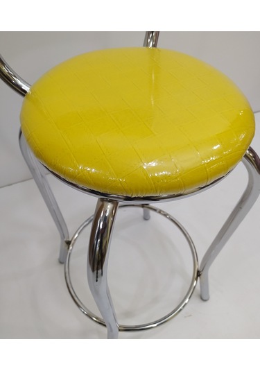 Sandalye BAR Tipi Yüksek Model 1adet SARI Suni deri döşem Metal Transmisyon Çelik nikelaj El Yapım Sarı
