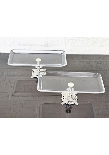 2'li Paşabahçe Döküm Gümüş Ayaklı 29 Cm Baton Sunumluk & Servis Tabak Beyaz