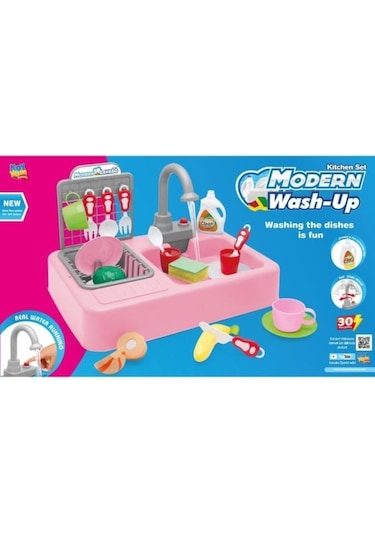 Kayyum Oyuncak Modern Mutfak Lavabo Seti Pilli Sulu Çeşmeli Oyuncak