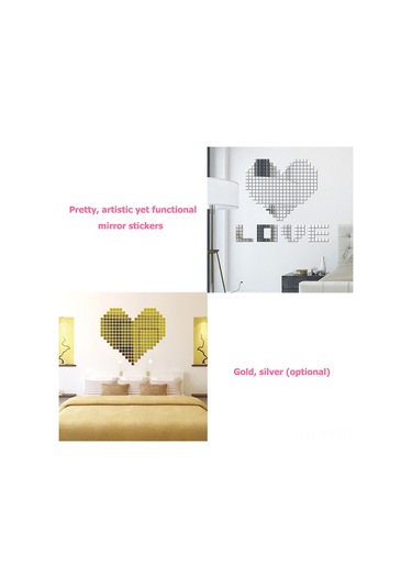 Shineyee Dıy Akrilik Küçük Ayna Duvar Sticker Seti - Gümüş Renkli 2cm Kare Mosaik, Ev Dekorasyonu Kreatif Tasarım Gümüş