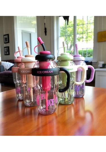 1300 Ml Kulplu Suluk Matara Detox Ve Soğuk İçecek Şişesi Pipetli Suluk Taşınabilir Bpa İçermez Yavruağzı