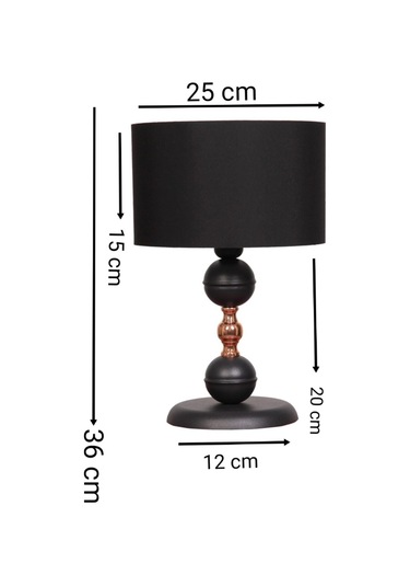 Bakırlı Abajur Siyah Kumaş Şapkalı Masa Komidin Yatak Odası Lambası Siyah