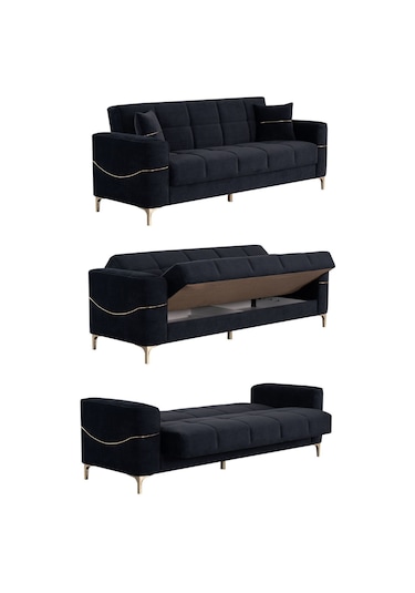 Kilim Mobilya Vogel 3 Kişilik Yüksek Ayaklı Koltuk - Kanepe Siyah Siyah