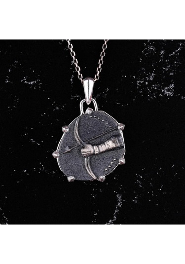 925 Ayar Gümüş Tasarım Kolye Ucu - Burç Kolyeleri - El Yapımı Kolye Yay Gümüş