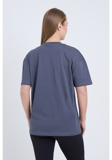 Velvoria Unisex Oversize Relaxed Summer Baskılı Antrasit Renk T-shırt
