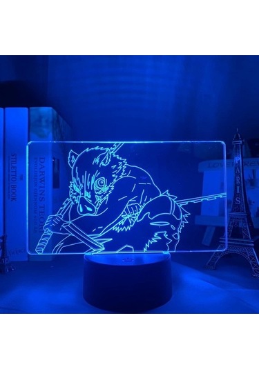Goldenqian Manga 3d Işık Kimetsu Hiçbir Yaiba Inosuke Hashibira Yatak Odası Dekorasyon Için Gece Lambası Hediye Anime Led Lamba Demon Slayer Odası Dekor Fcr3ah Siyah