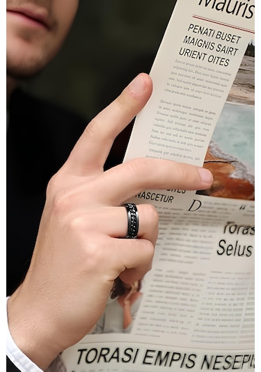 Ortası Dönebilen Zincirli Erkek Kadın Anti-stres Çelik Alyans Yüzük Cl43 Mavi - Siyah