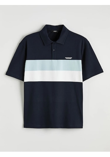 Lc Waikiki Lacivert Polo Yaka Oversize Erkek Penye Tişört