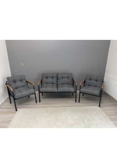 Modern Jüpiter Balkon, Bahçe, Cafe - Metal Kanepe Koltuk Takımı - 2+1+1 Antrasit Modernsh20 Antrasit