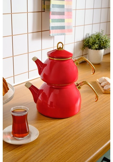 Karaca  Retro Emaye İndüksiyon Tabanlı Kırmızı Çaydanlık